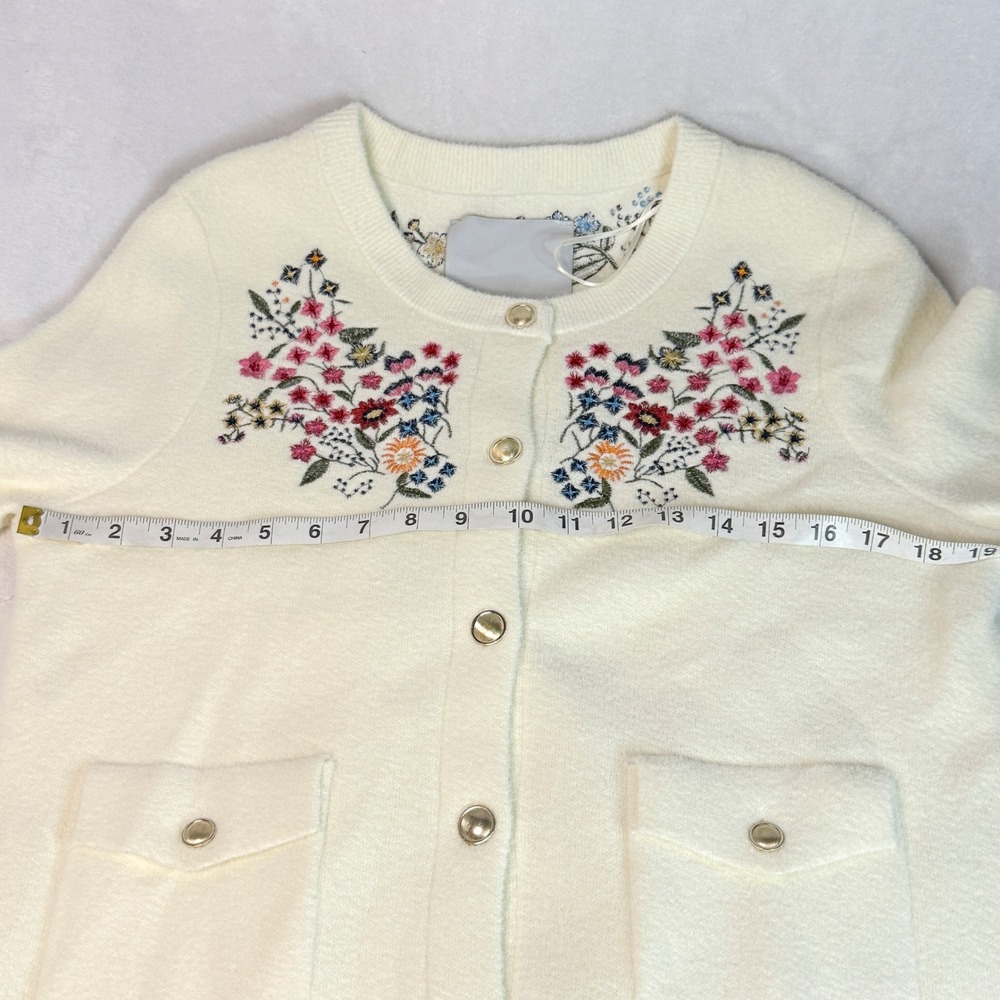 NWT Anthropologie NVLT Button Front Embroidered Knit Lady Jacket Ivory M - Picture 7 of 13